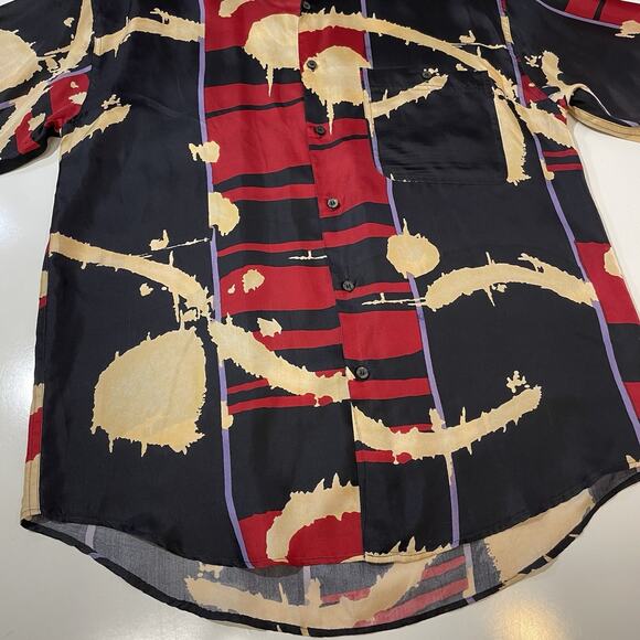 Vintage Goouch Shirt Men’s Medium Abstract Silk Short Sleeve Button Up 90s Art - Picture 2 of 6